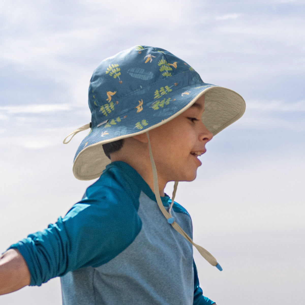 Kids Cotton Bucket Hats With Sunscreen Protection With Print